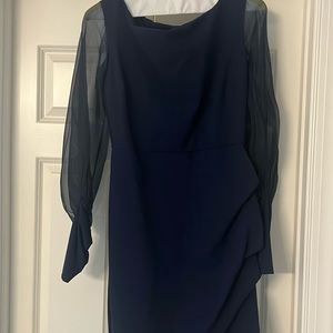 Perfect Wedding or Party dress. Chiara Boni scuba navy blue with sheer sleeves